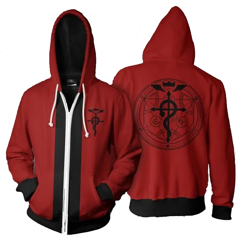 Anime Edward Hoodie Elric Cosplay Jacket Anime Polyester Casual Coat Cosplay Costumes Sportswear custom custom size
