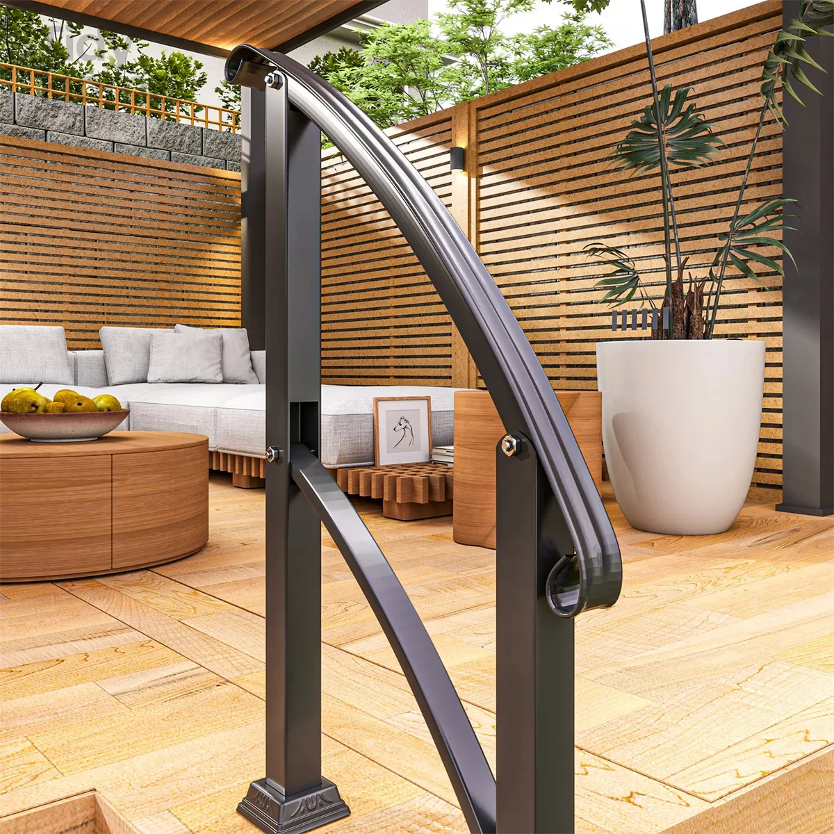 Black Step Metal Handrails for Outdoor Steps Stair Railing, Front Step Support, Sturdy Design, Secure Installation