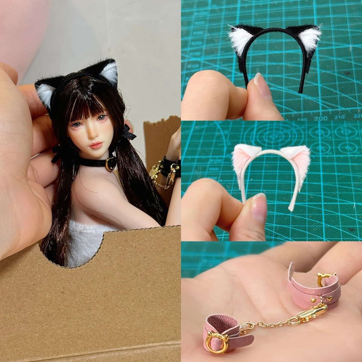 عالية الجودة 1/6 مقياس أنثى الجندي القط الأذن عقال اكسسوارات لطيف الوردي الأسود ل 12 بوصة عمل نموذج لجسم اللعب