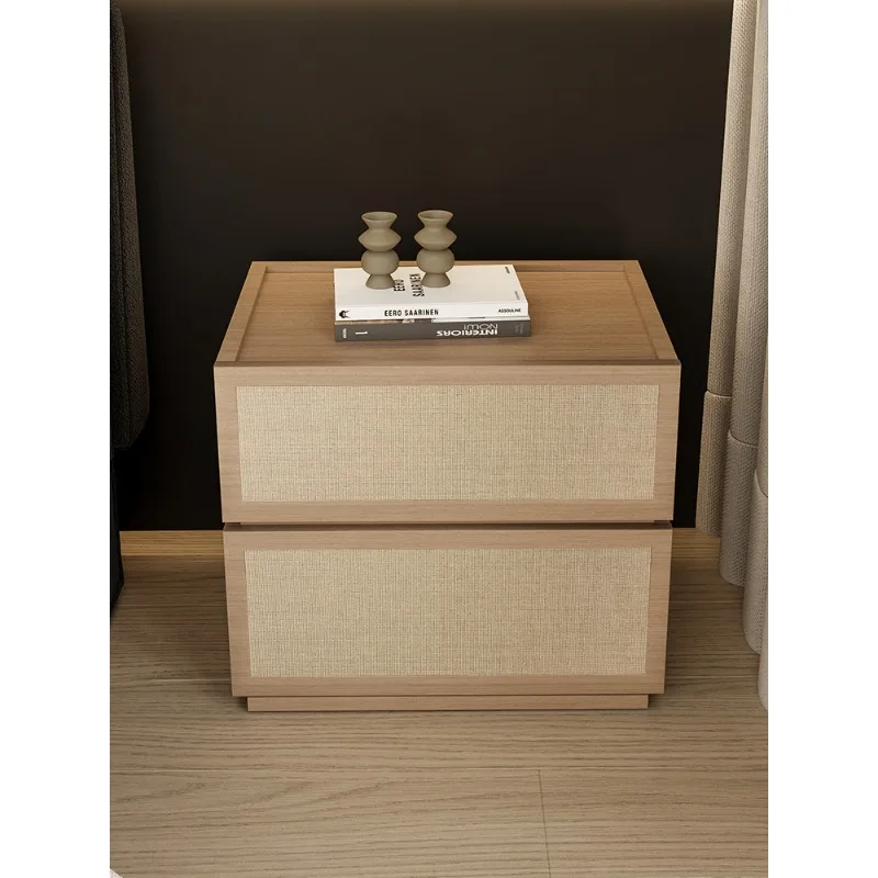 Nordic building block bedside table, Japanese-style rattan two-pump bedroom storage locker, modern simple linen noodle design