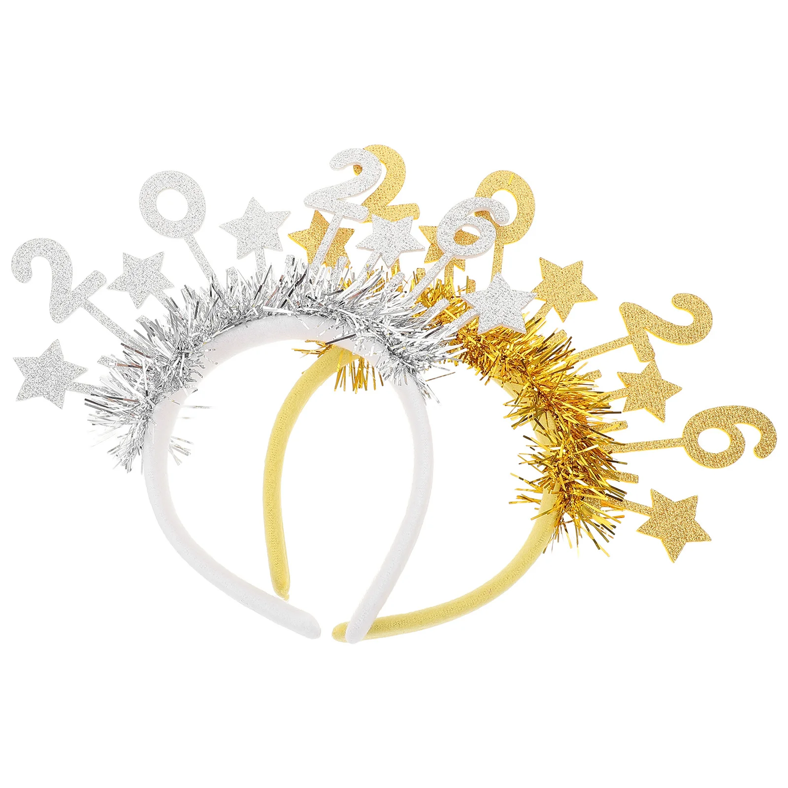 

2pcs New Year Party Headband 2026 Glitter Silver Star Charm Happy New Year Headbands For Adults Festive Night Celebration