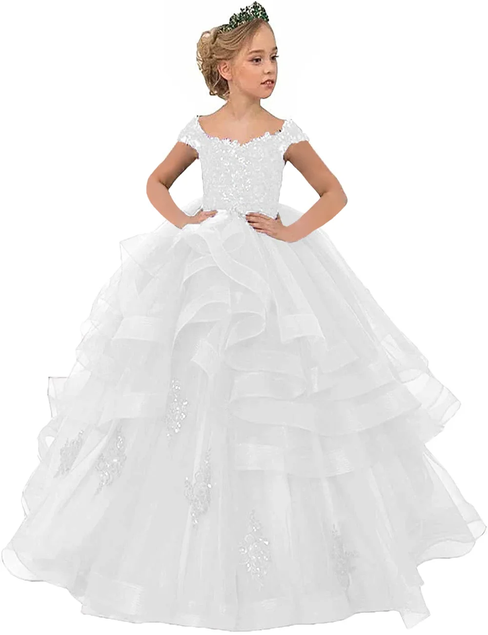 Elegant Green Angel Tulle Layered Flower Girl Dress Princess Ball Beauty Pageant First Communion Dress Kids Birthday Present