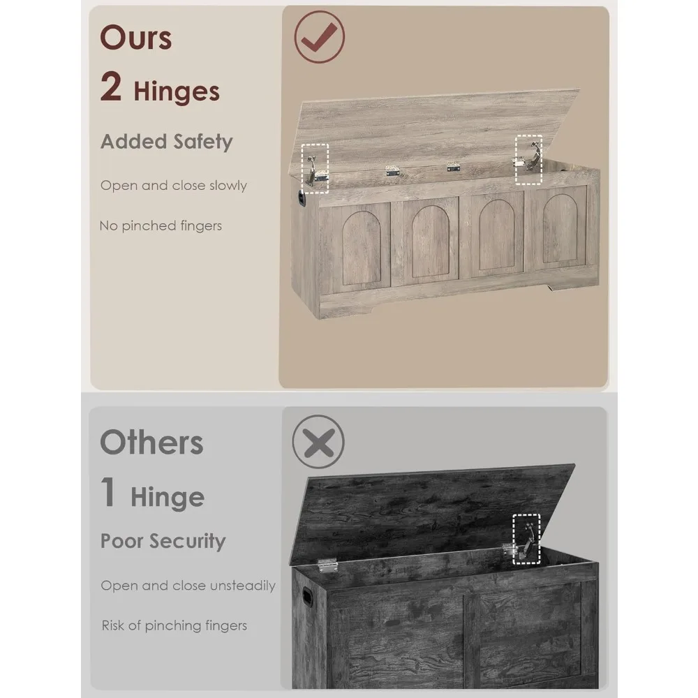 صندوق تخزين DINZI LVJ، صندوق ألعاب يشبه الروطان 47.2 مع مفصلين أمان، مقعد تخزين خشبي للمدخل مع جزء علوي قابل للطي، صندوق كبير #5