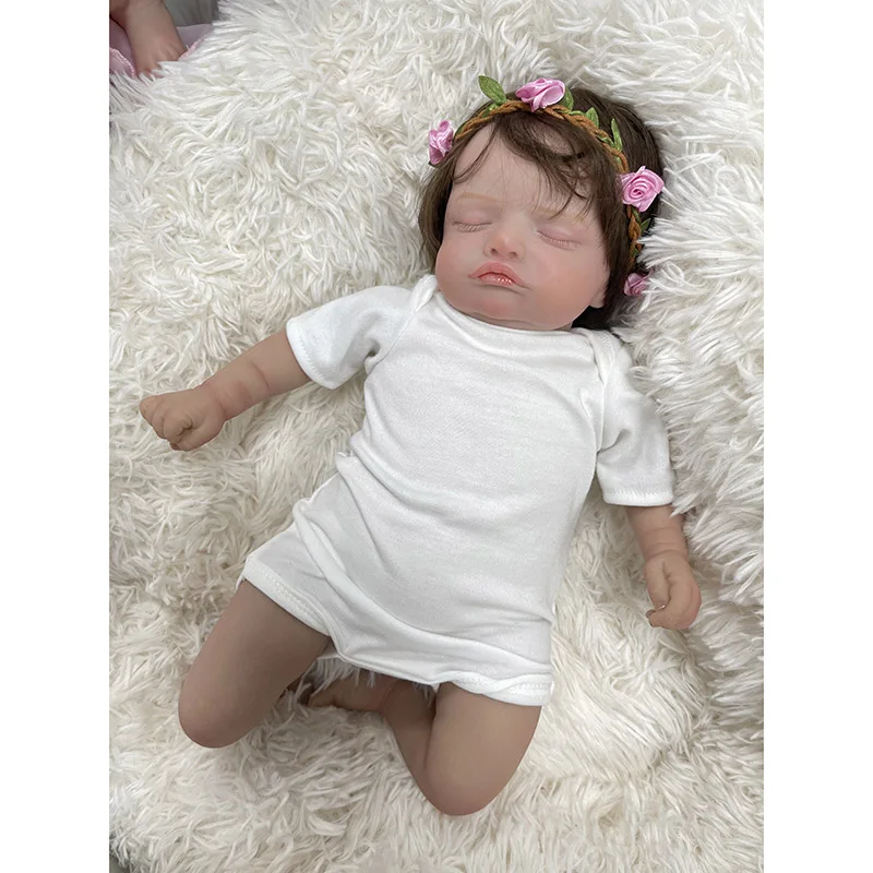 45cm Silicone Body Reborn Baby Doll Rosalie with Hand Rooted Hair Collectible Art Doll Christmas Gift