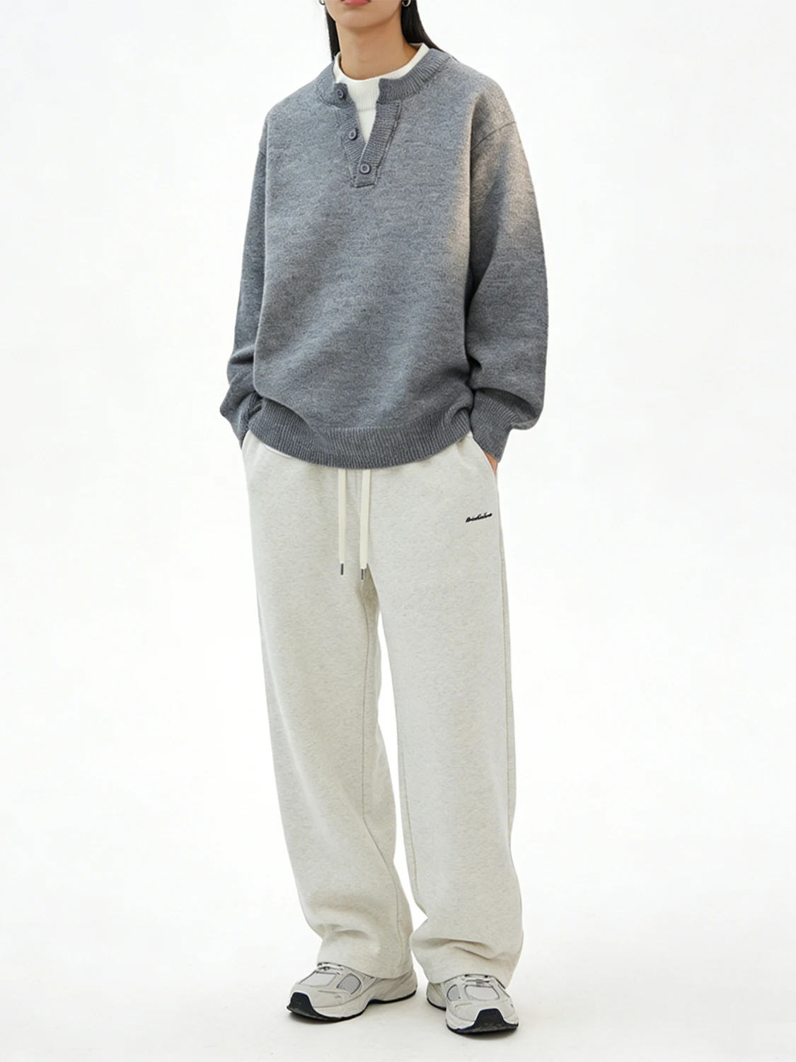 

Мужской трикотажный джемпер American Style с V-образным вырезом, свободного кроя, осенне-зимний, повседневный, универсальный, имитация двухслойности, CleanFit Loose Style