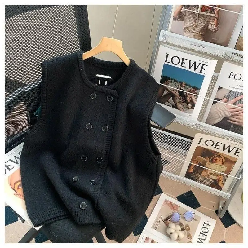 

Вязаный жилет для женщин: модная верхняя одежда весна-осень, новый дизайн, корейский стиль, свободный крой, многослойный эффект, свитер-жилет