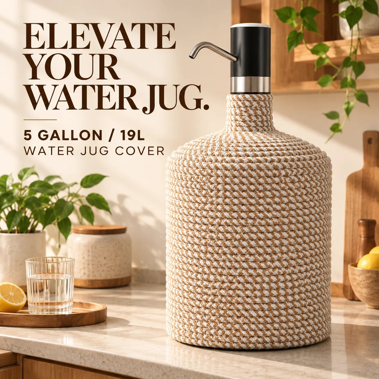 5 Gallon Water Bottle Cover, Woven Cotton Rope Water Jug Cover Decorative Water Dispenser Cover for Kitchen Home Office