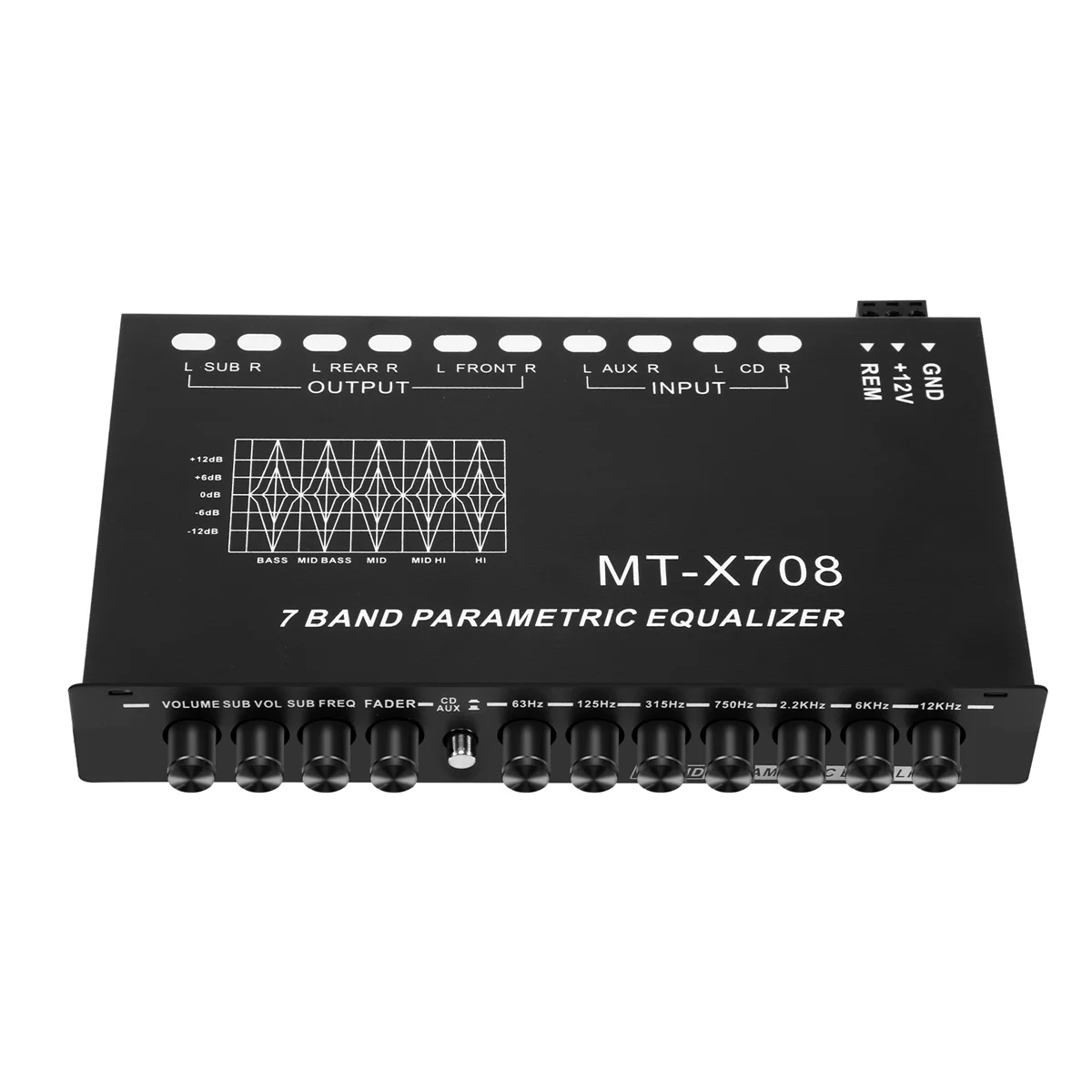 #562S 7-Band Car Audio Equalizer, with CD/AUX Input Select Switch,Black (Black)