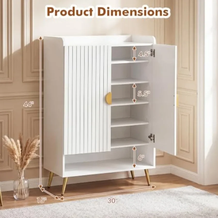 Shoe Storage Cabinet w/Doors for Entryway, Steel Frame MDF, Matte Black, Space-Saving with Adjustable Shelves Sturdy Metal Legs