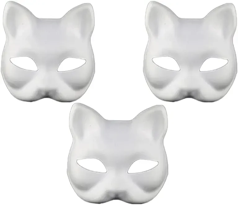 

White Cat Mask for Cosplay Party, Half Facemasks, Blank DIY, Halloween Animal Mask, Handmade Painted Mask, Cute Prop, 3PCs