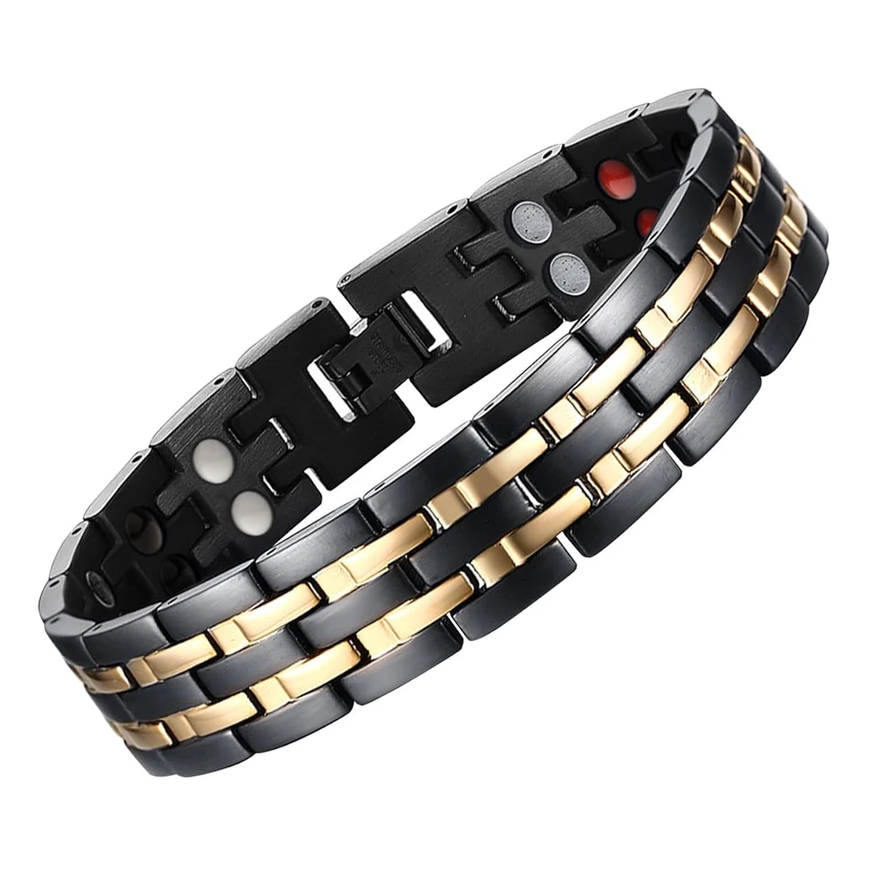

Magnetic Bracelets For Men 18k Gold Plating Double Strength Magnets And 4in1 Elements Men Bracelets 8.5inches Adjustable