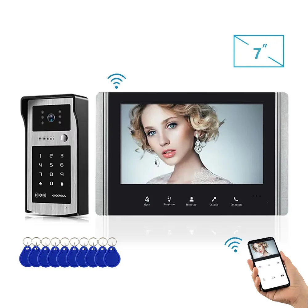 7 Inch Wifi Video Door Phone Intercom Smart TUYA for Home Monitor entry system With Password/RFID Card Unlock Waterproof Camera