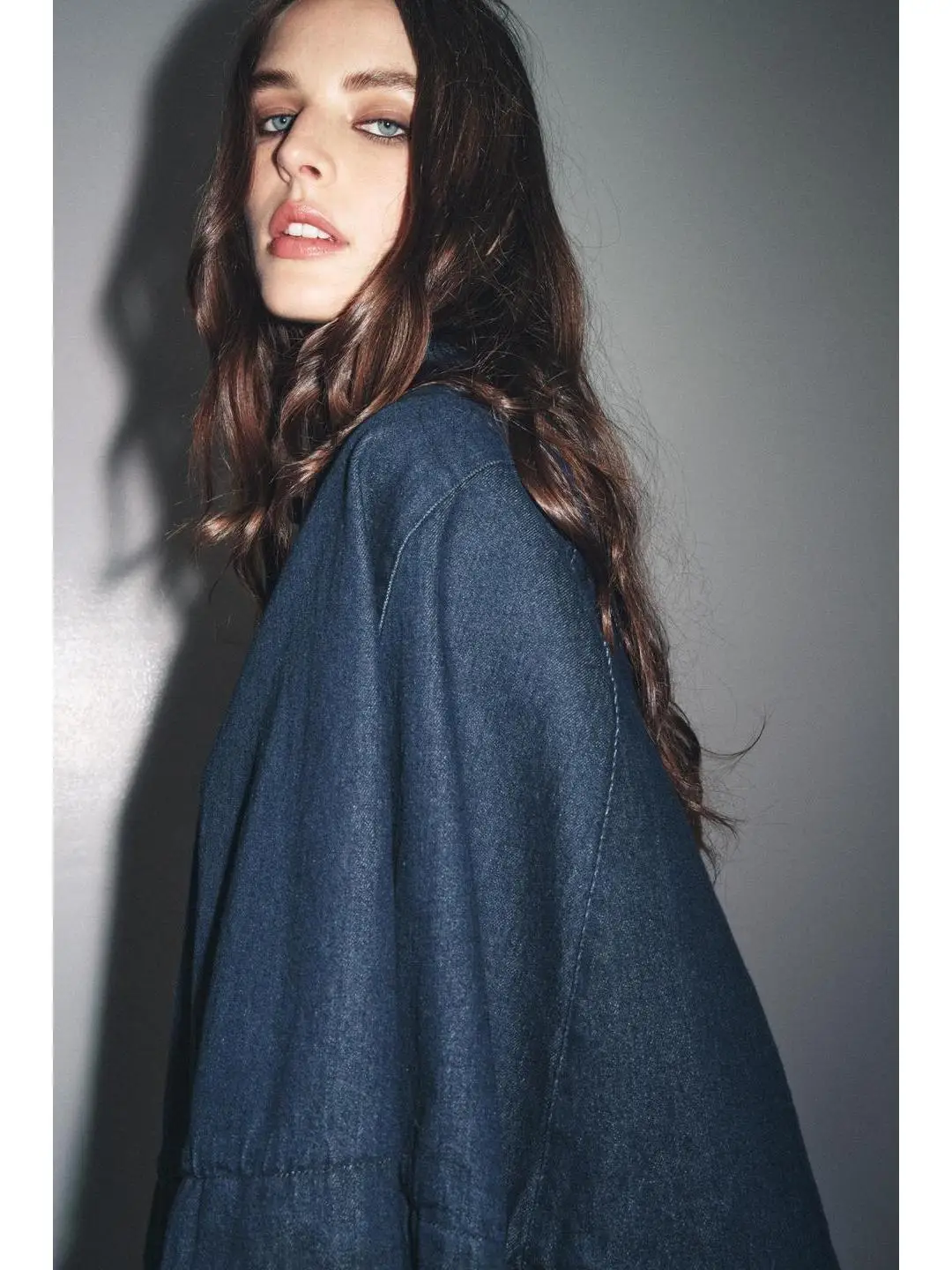 Faionable Loose High Collar Denim Rope Knot Decorated Cowl Ne Coat Autumn Winter Cleanfit Sle Women's Long Sve irt