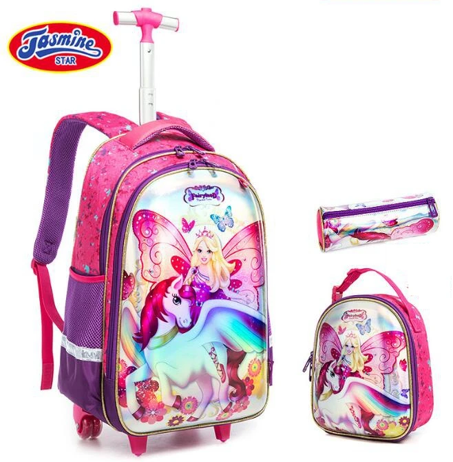 Children school Rolling backpack Kids Trolley Bag On wheels student  Wheeled backpack for girls Travel luggage Trolley Bags