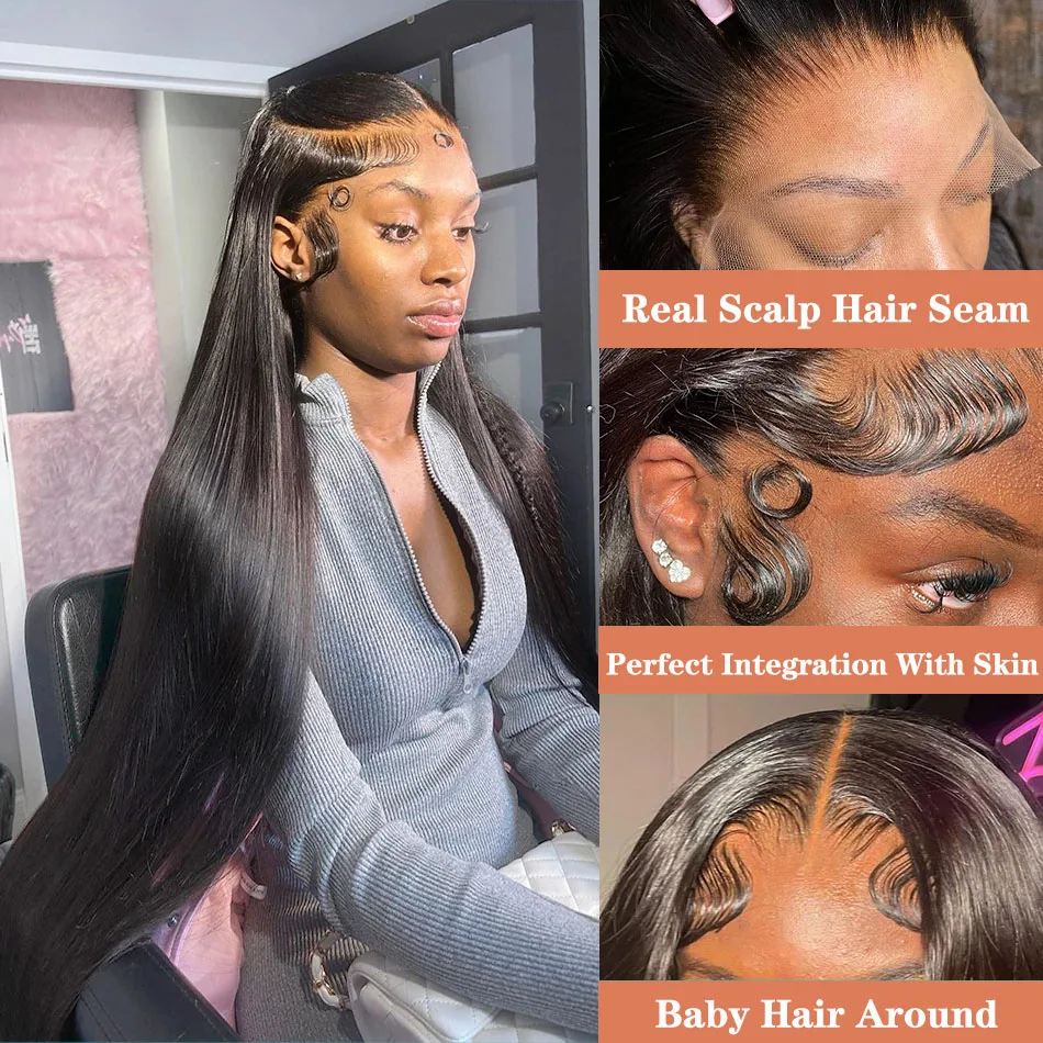 شعر مستعار برازيلي طويل مستقيم عالي الدقة شفاف 13 × 6 باروكات أمامية من الدانتيل شعر بشري منزوع مسبقًا طبيعي أسود ريمي باروكة أمامية من الدانتيل للنساء #3