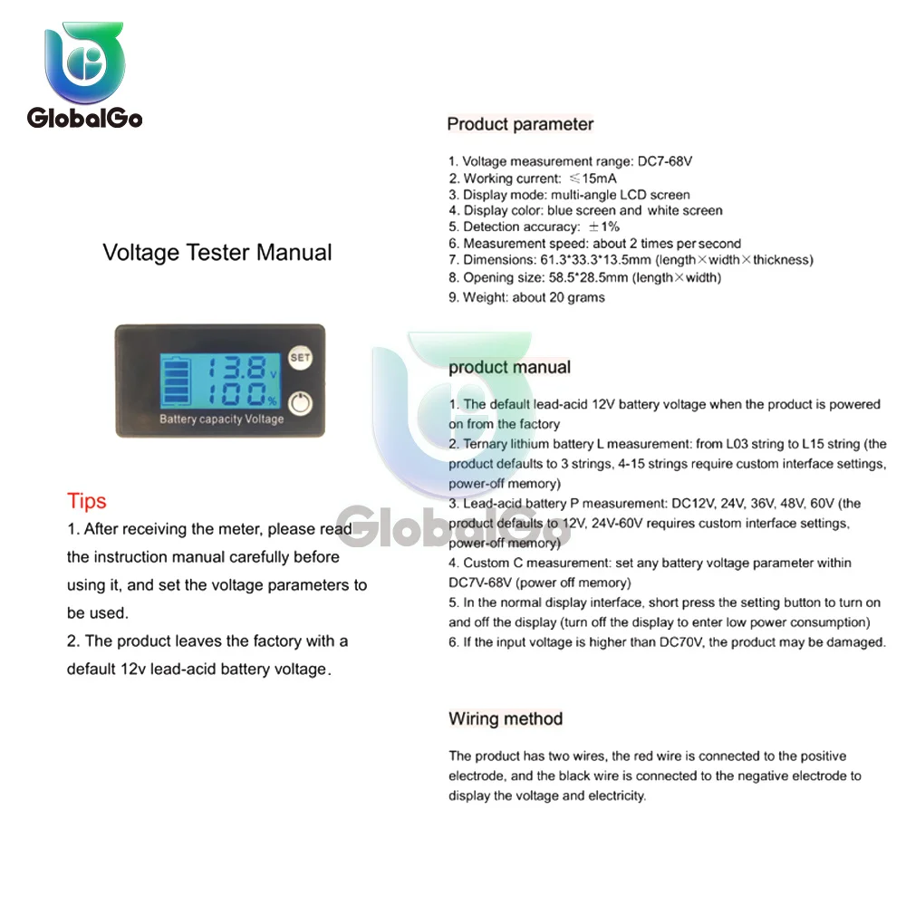 7V-68V LCD Battery Capacity Indicator 3S 4S 5S 7S 10S 13S Voltmeter Temperature Meter 12V 36V 48V Battery Level Indicator