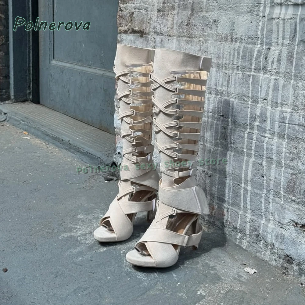 الأبيض اللمحة تو أحذية الصيف 2026 الوافدين الجدد اللمحة تو خنجر قطع مشبك مثير حار فتاة حذاء برقبة للركبة أحذية الحفلات الاتجاه