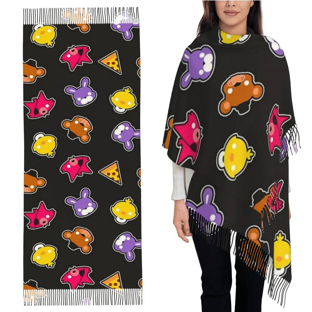 

Шарф FNAF Freddy's Faces, шарфы с кисточками для женщин, мягкие теплые шали и накидки, большая осенне-зимняя шаль