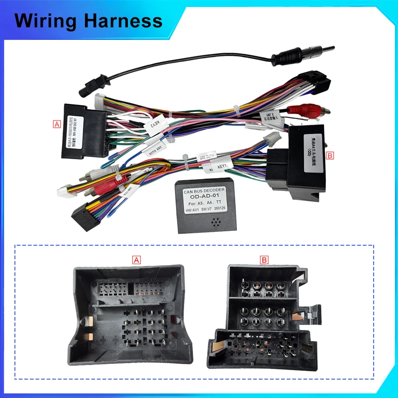 Car 16pin Wiring Harness Power Cable Adapter Canbus Box Decoder For Audi A3 A4 TT A6 OD-AUDI-01 view 2