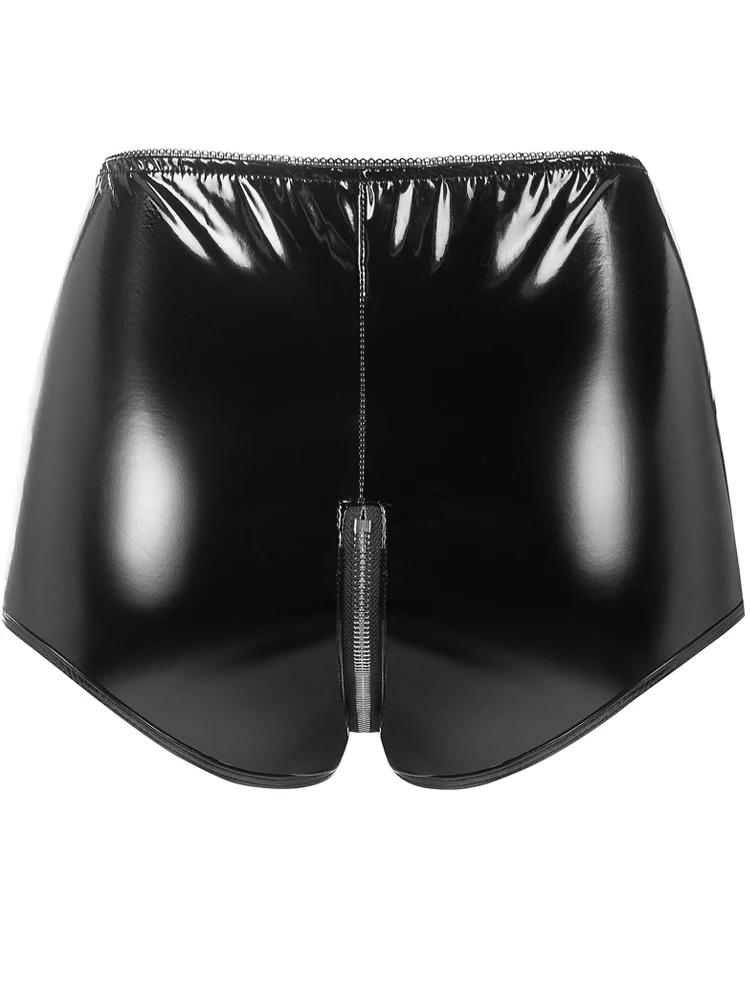 S-3XL High Waist PVC Shorts Shiny PU Leather Zipper Open Crotch Short Mini Bermudas Tights Hot Sexy Clubwear Pole Dance Trunks