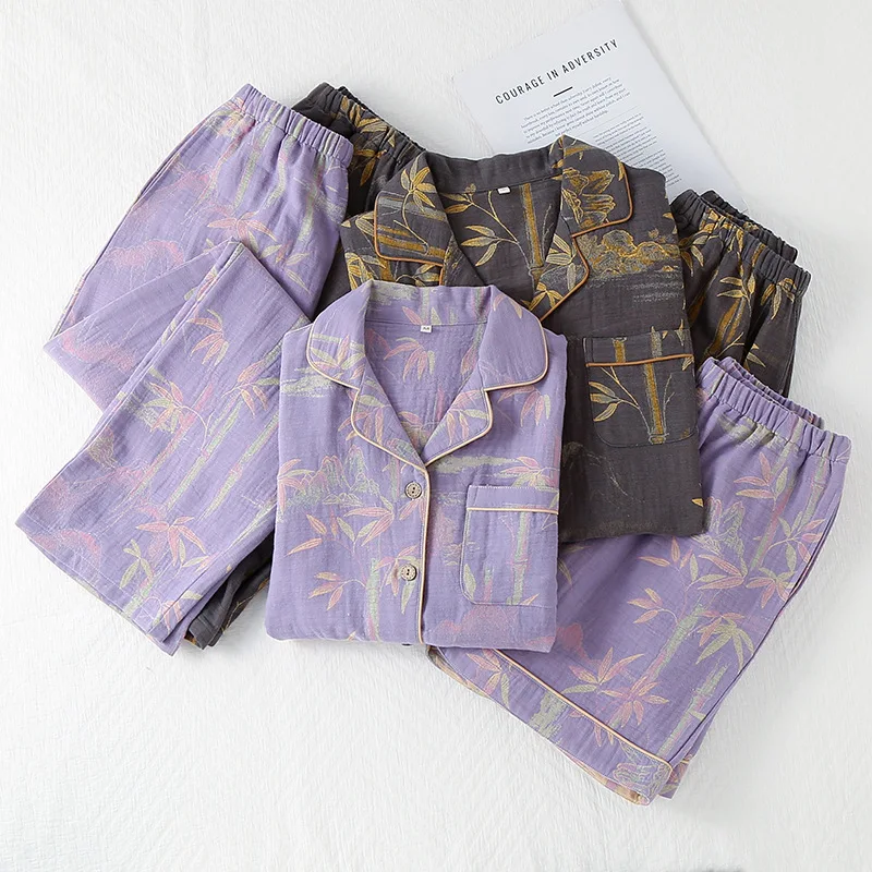 

Women Cotton Sleepwear Couple Nightwear Soft Home Clothes 3Pcs Pajamas Suit Shirt Shorts Pants Autumn New Loungewear Outfit