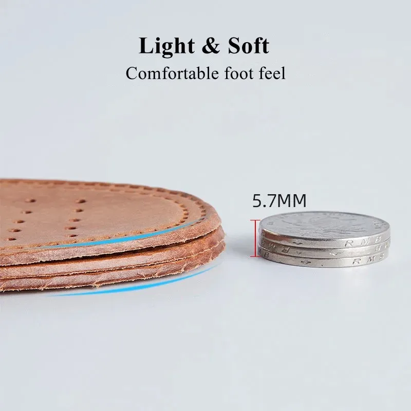 

Genuine Cowhide Leather Shoes Boots Inserts Soft Comfortable Breathable Odor-Control Non-Slip Cushioned Insoles for Foot Support