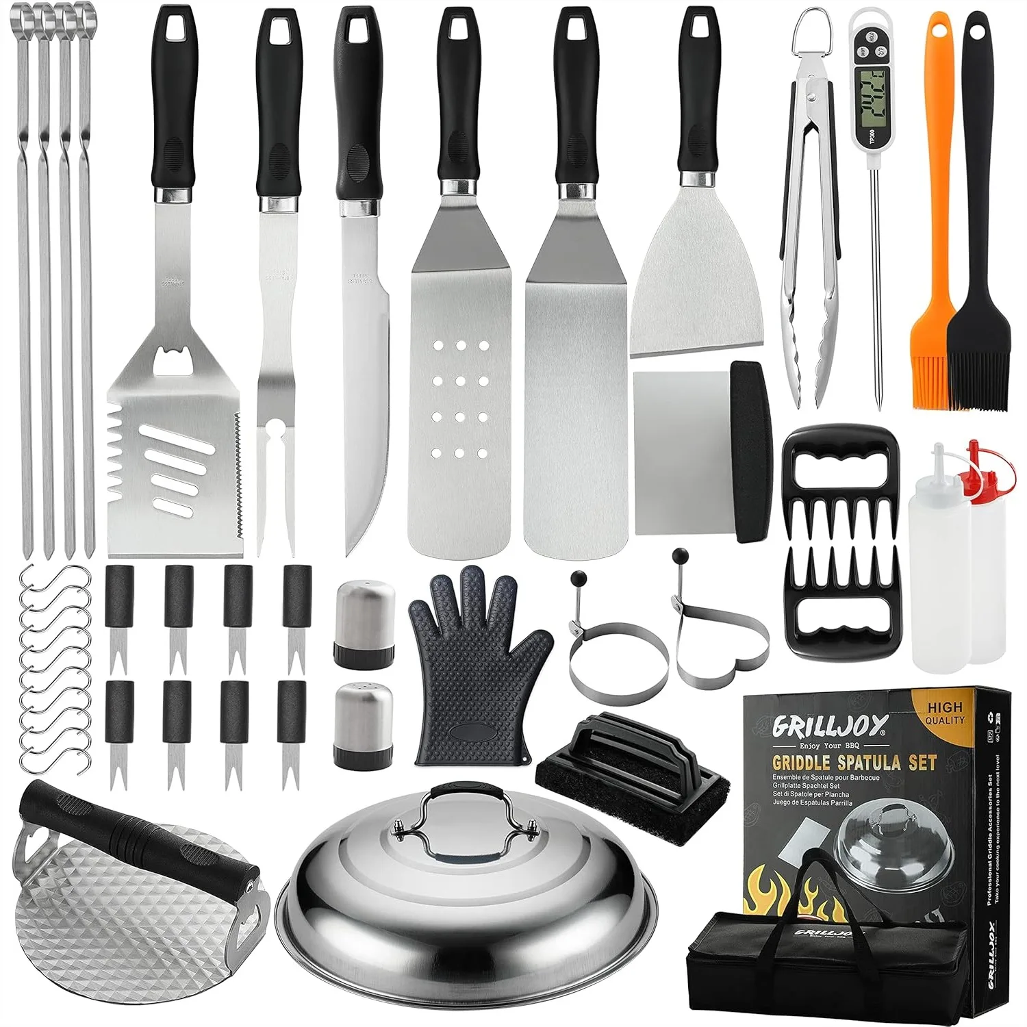 

Griddle Accessories Set with Plastic Handle, All-in-One Flat Top Grill Tools Kit for Outdoor Camping