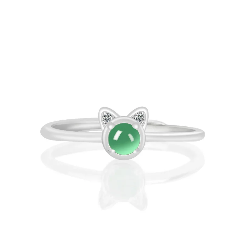 Natuurlijke A-Grade Jade Zon Groene Kat Ring Ijs Jadeiet S925 Zilver Ingelegde Sieraden Voor Dames Geschenken Sieraden Eenvoudig Verstelbaar