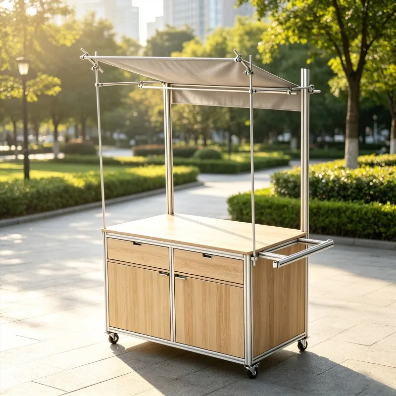 ZS-3 Aluminum Profile Birch Float Mobile Promotional Cart Outdoor Coffee Sales Cart Wheeled Cart