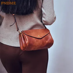 PNDME casual simple high-quality genuine leather women's small crossbody bag weekend outdoor natural real cowhide shoulder bag