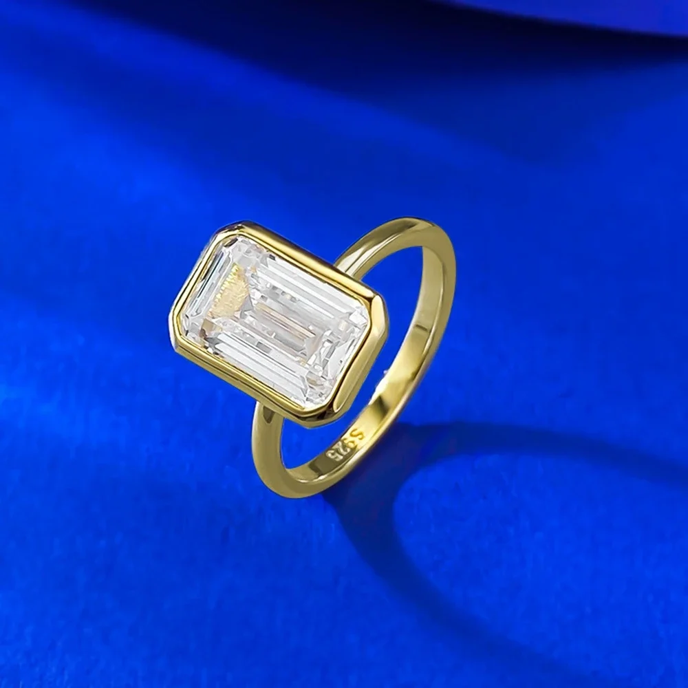 Yaranyan Real 925 Sterling Silver Emerald Cut 7*11 MM Lab Sapphire Gems Cocktail Ring for Women Wedding Engagement Fine Jewelry