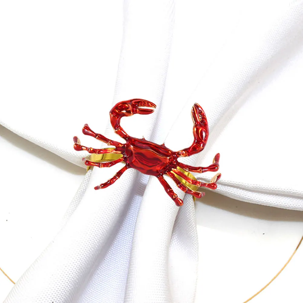 

6pcs Napkin Rings Silver Buckle Crab Shaped Party Tissue Clasps Decorative Holders Red Alloy Hotel Wedding Table Decor Metal
