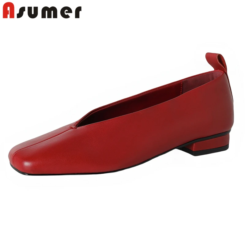 

ASUMER Ins New Genuine Leather Shoes Women Solid Low Heels Office Dress Shoes Square Toe Single Shoes Ladies Footwear