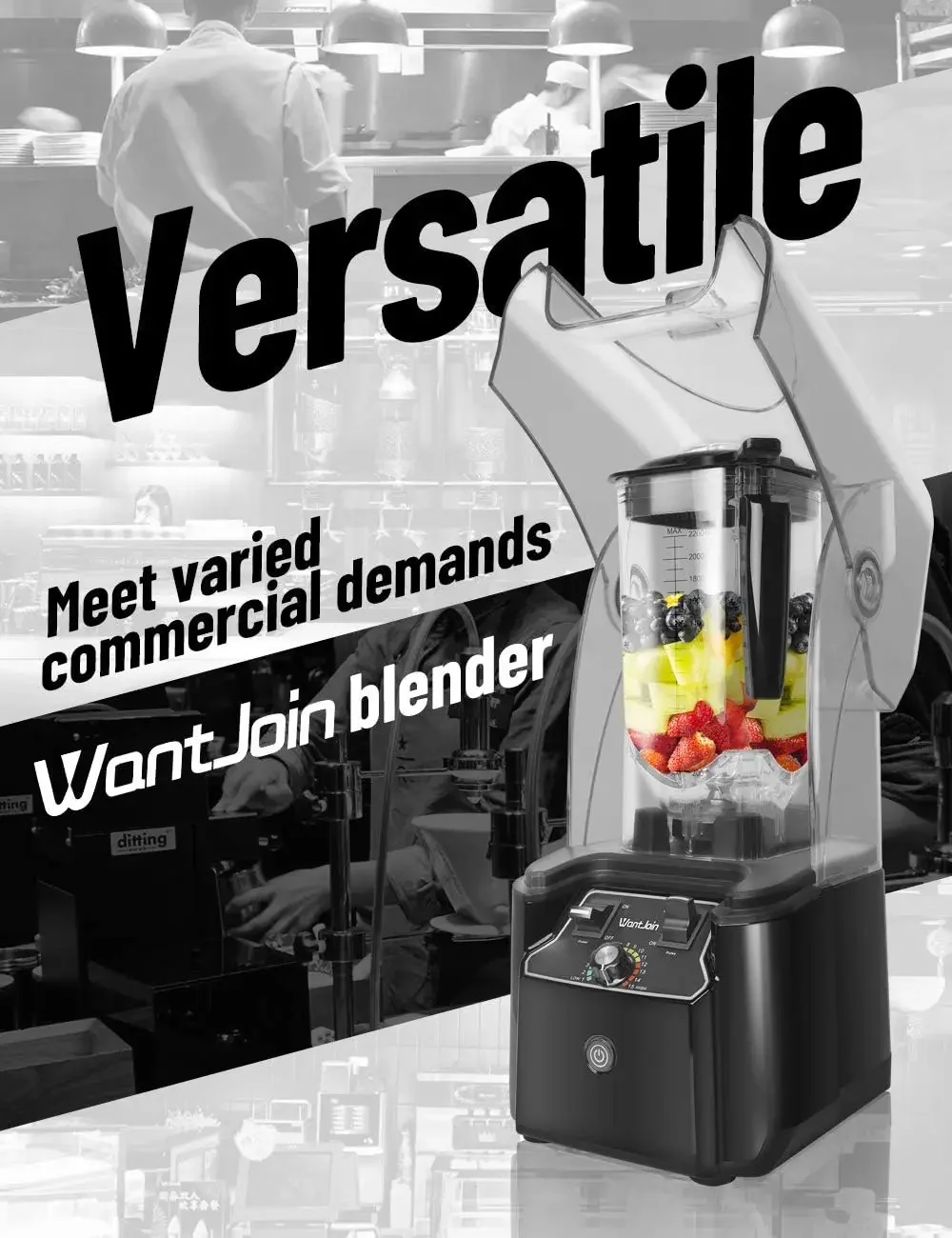 WantJoin-Professional Commercial Blender with Shield, Quiet Sound Enclosure, 2200W, Industry Strong and