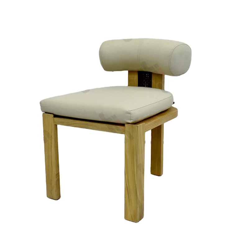 

Minimalist Teak Outdoor Chair Curved Wrap-around Backrest Stackable Lightweight Design Waterproof Upholstery for Patio Garden