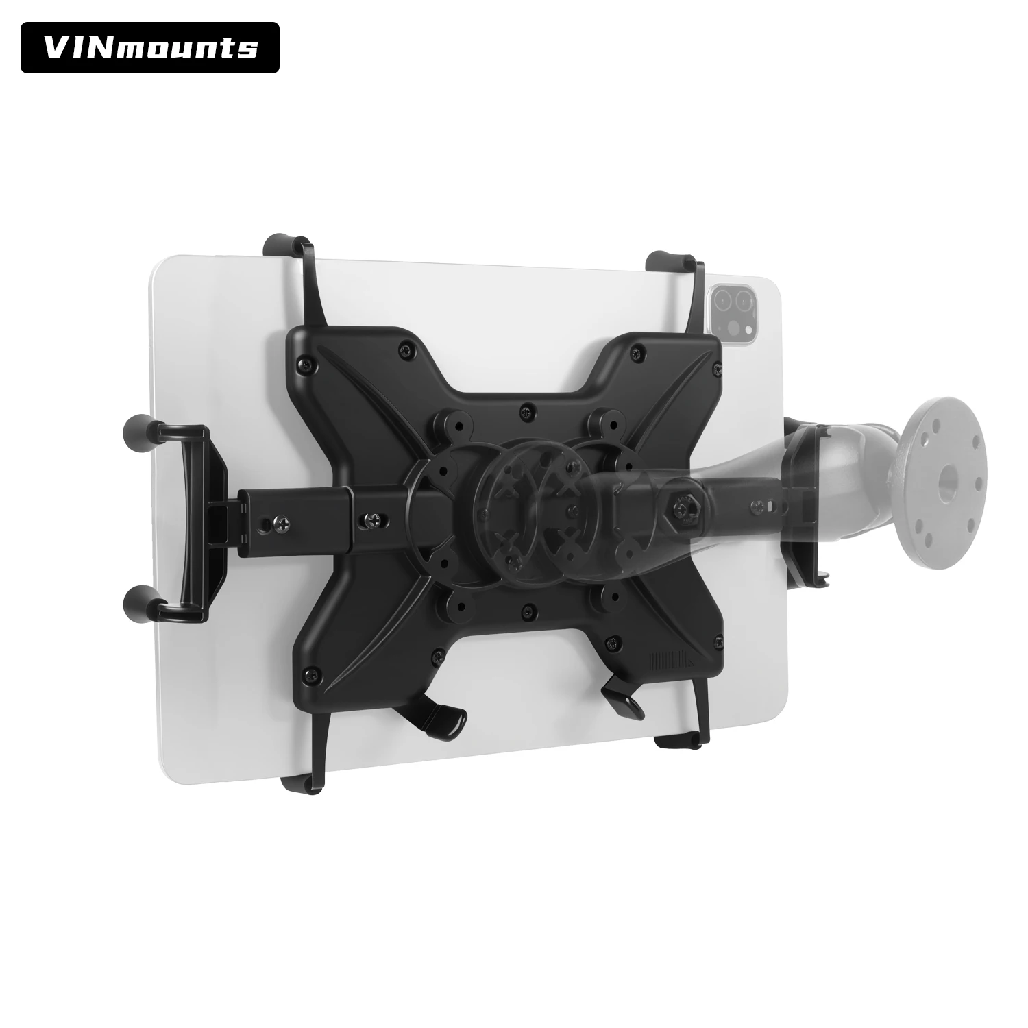 VINmounts Lockable Tablet Holder with Adjustable Arm for iPad Air, Galaxy Tab, Huawei MatePad, Panasonic Toughpad FZ