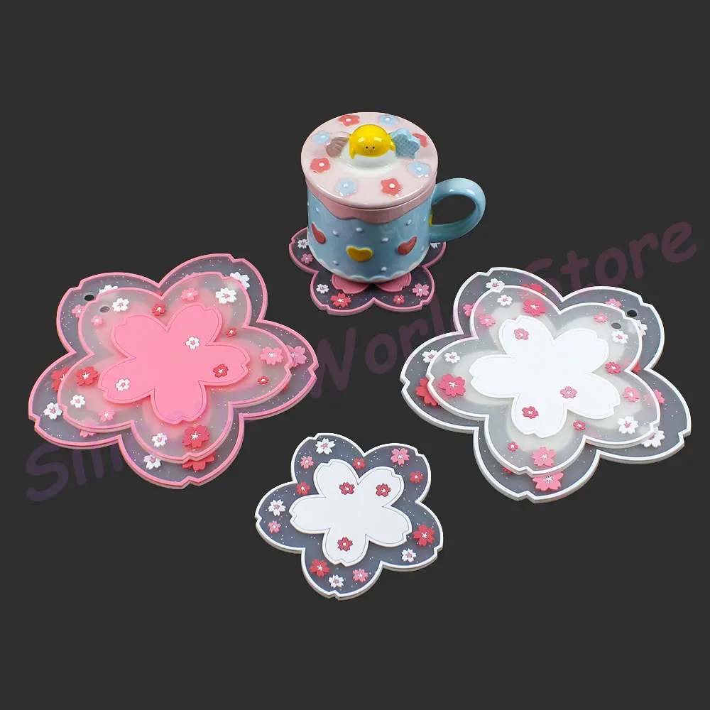 Silicone World 1PC Sakura Daisy Coaster Pads PVC Soft Mats Bowl Mat Pot Mat Plate Mat Heat Insulation Placemat for Dining Table