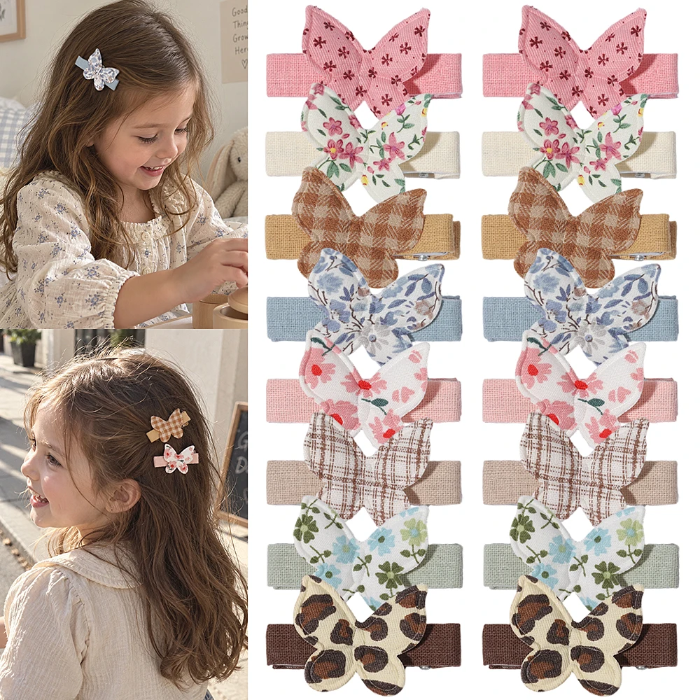 10PCS/Lot Handmade Fabric Butterfly Hair Clip Sweet Printed Clip Children BabyGirls Daily Wear Without Damaging Hair Accessories