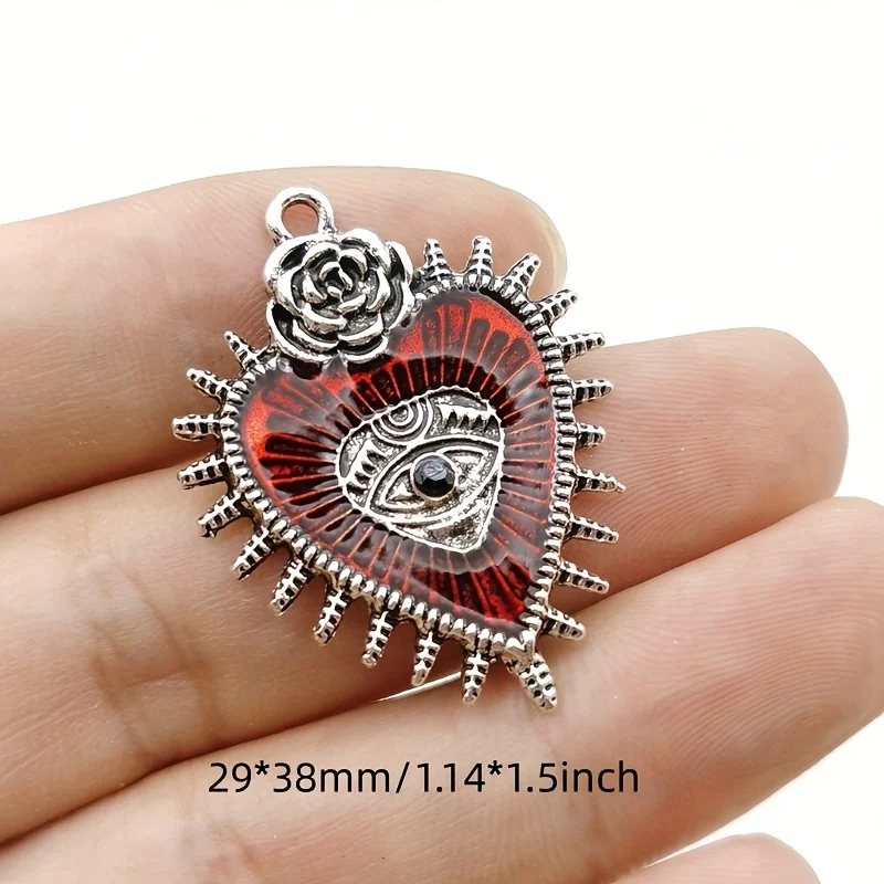 8pcs Gothic punk wild rose heart-shaped red eye oil drop pendant DIY earrings necklace accessories