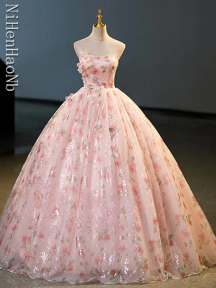 Pink Quinceanera Dresses Ball Gown Vestidos De 15 Anos Fashion Floor-Length Birthday Party Gowns