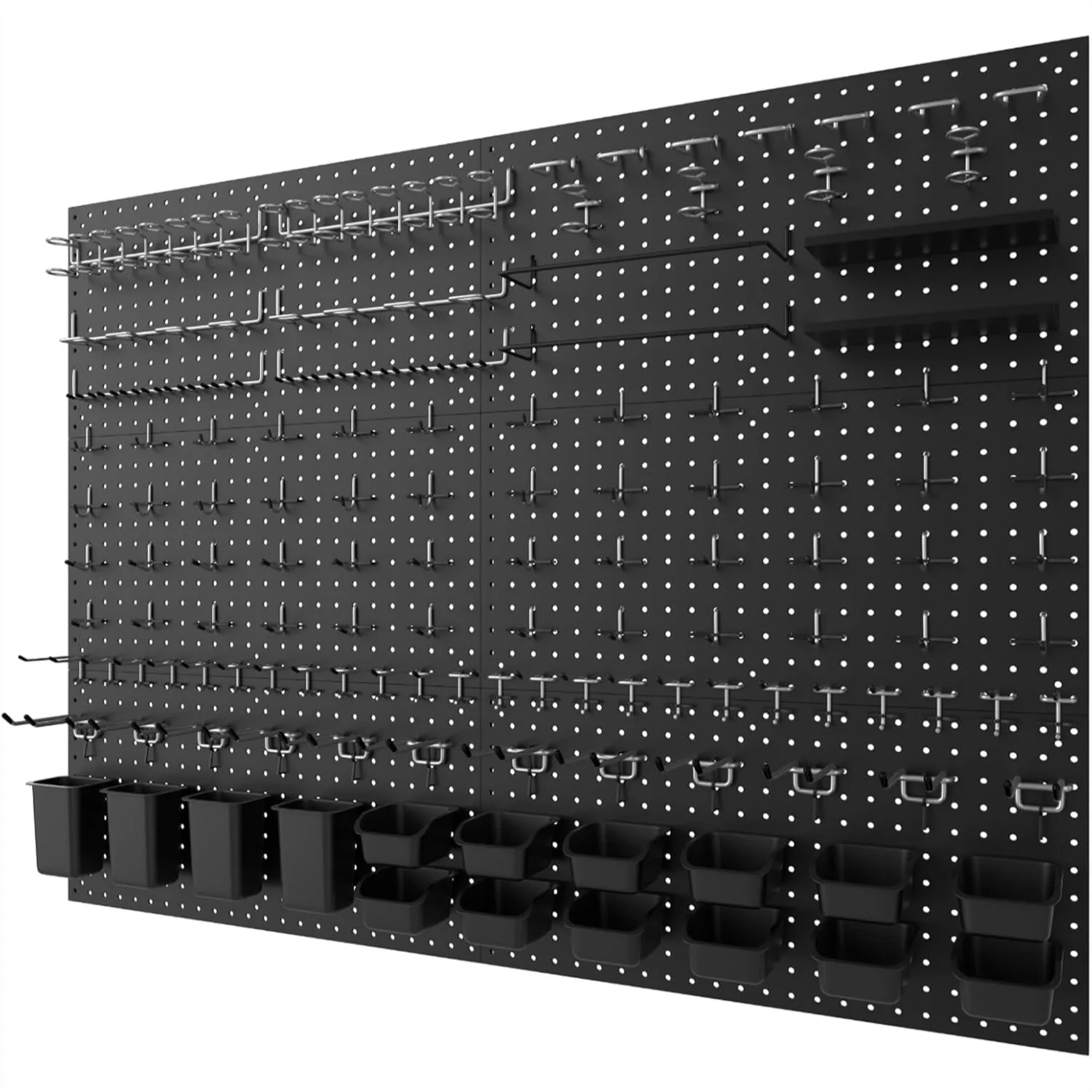 

6 Pack Metal Pegboard Panels with 264 Hooks and Accessories, 12x24 Inch Wall Organizer for Garage Workshop Tool Storage, Black
