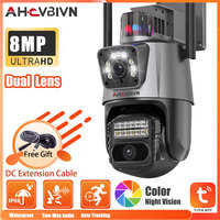 4K 8MP TUYA Wifi Security Camera 2 Lens Dual Screen Auto Tracking Outdoor Waterproof Color Night Vision IP66 Surveillance Camera