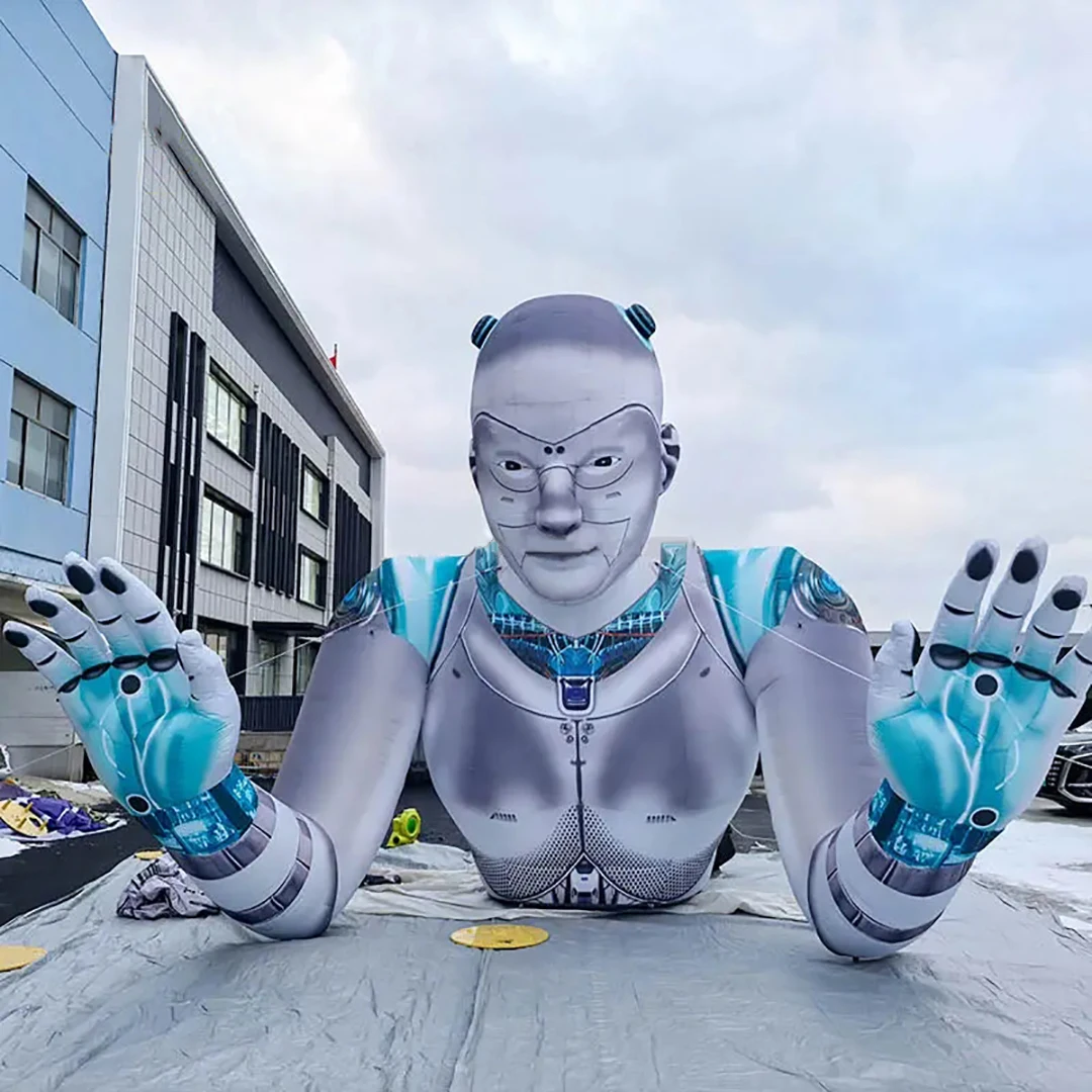 Giant Inflatable Robot Air Blow Futuristic 3D Creative Model with White LED Light for DJ Clubbing Decor Event Nightclub Advertis