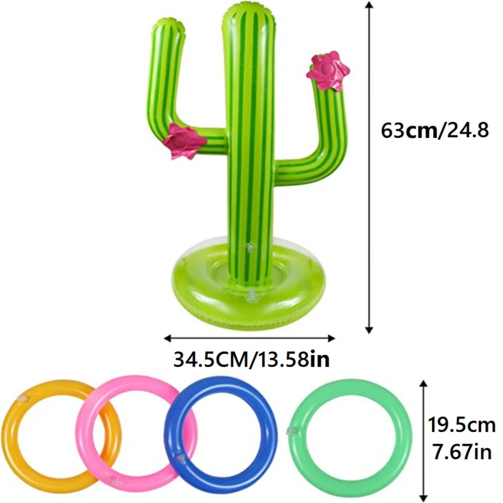 Acessórios para piscina ao ar livre, jogo inflável Cactus Ring Toss Set, brinquedos para piscina flutuante, festa na praia, bar e viagens