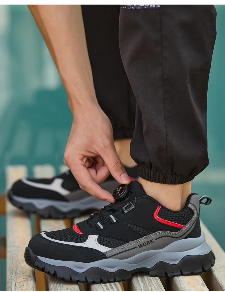Indestructible Steel Toe Work Shoes for Men Rotating Button Safety Shoes Lightweight Construction Work Safety Shoes