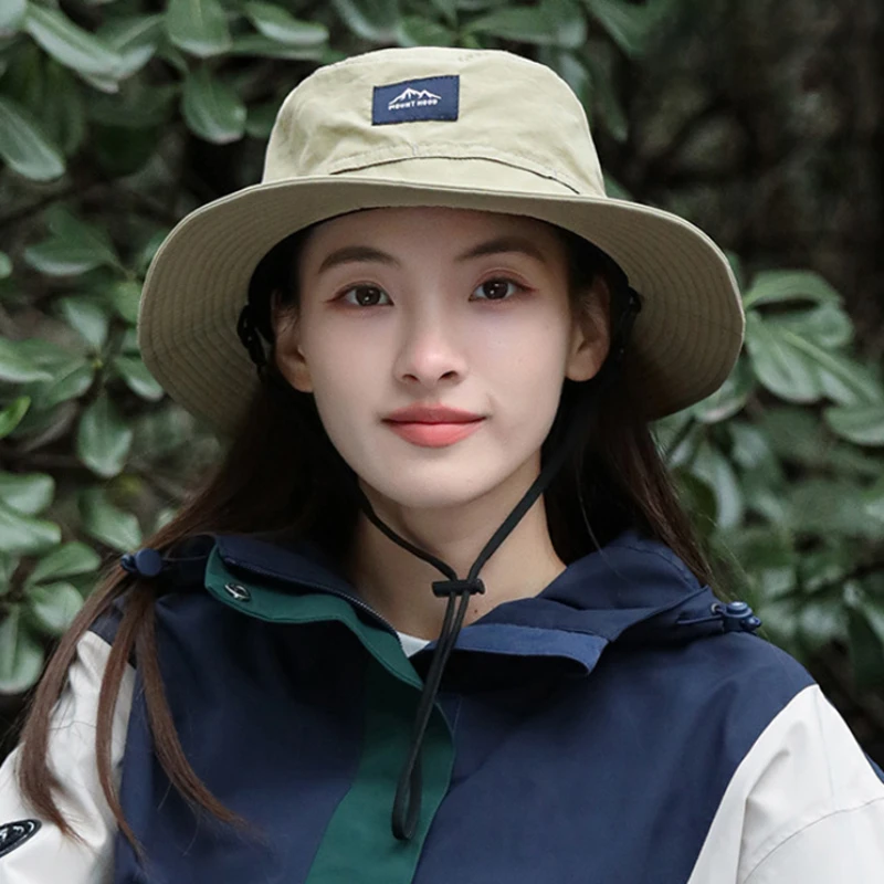 Fashion Women Bucket Solid Color Letter Lable Short Brim Sun Hat Ladies Breathable Mesh Outdoor Travel Hiking Caming Panama Cap