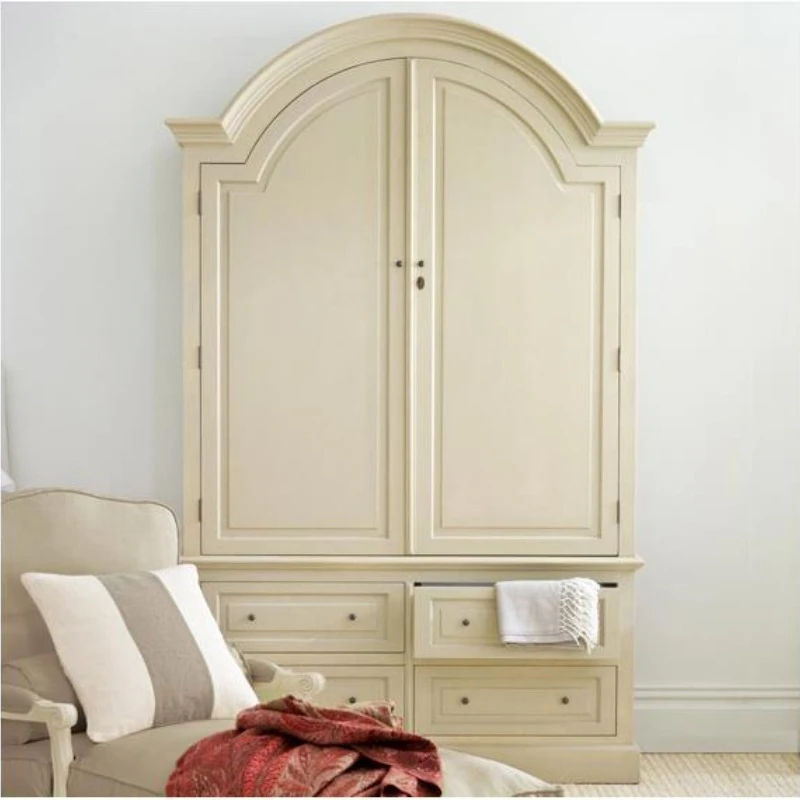 

American rural solid wood white wardrobe French antique slightly old wardrobe modern simple cabinet furniture