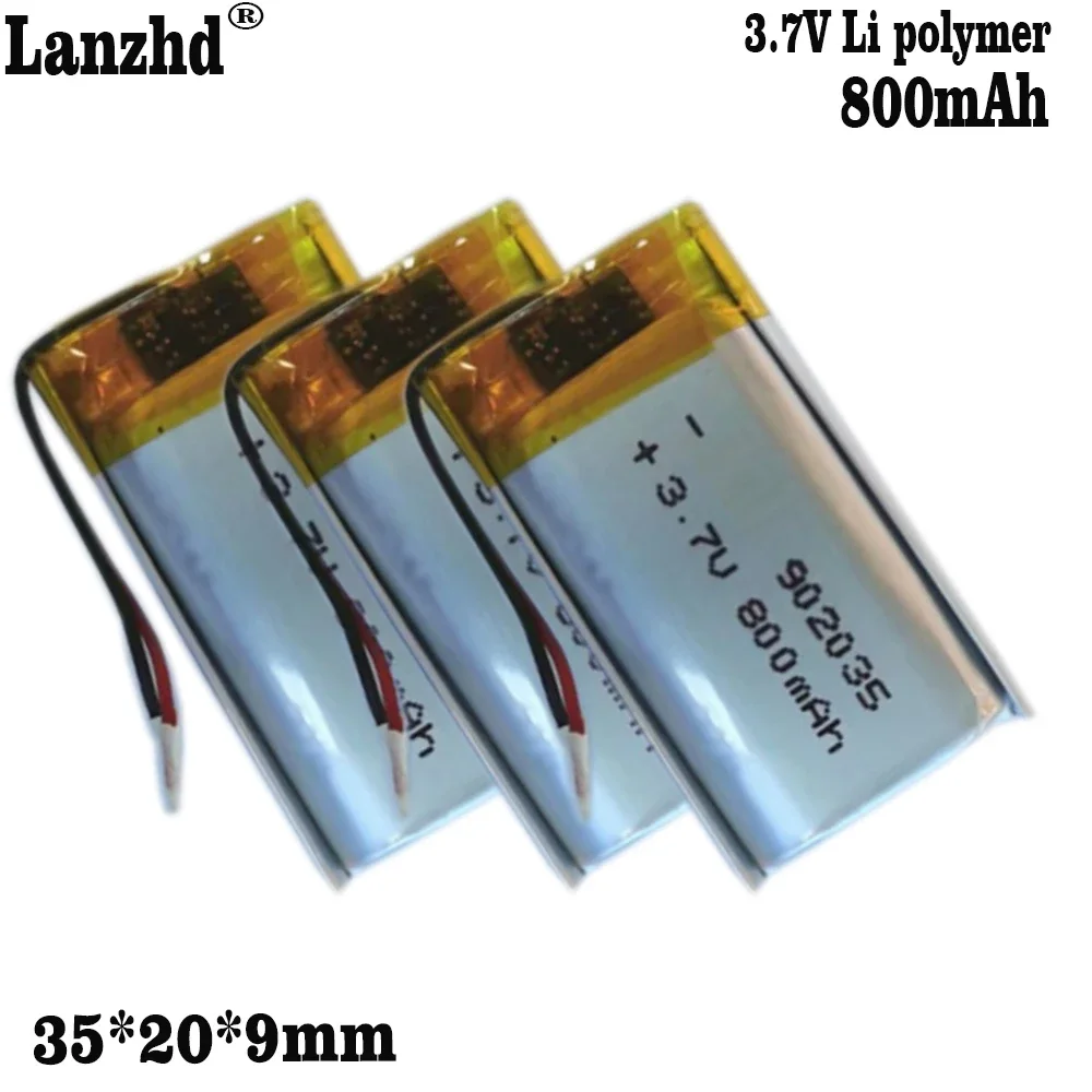 1-12 buah 902035 3.7V 800mAh Lithium polimer LiPo baterai isi ulang sel pengganti untuk Mp3 DIY PAD DVD E-book headset bluetooth