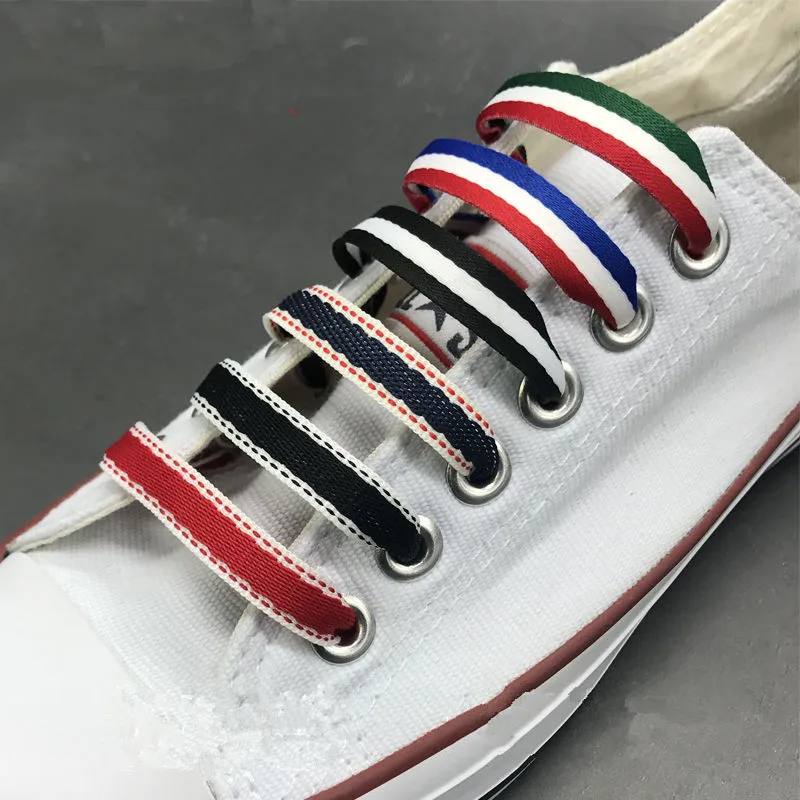 High Quality Polyester Red White Blue Mixed Color Shoelaces 1 cm Width Women Men Colorful Leather Sports Casual Shoes Laces