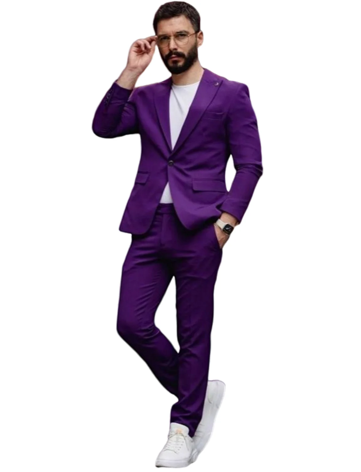 Purple Men\'s Business Daily Formal Party Leisure Suit Two-Piece One Button Peak Lapel Blazer Pants Groom Tuxedos